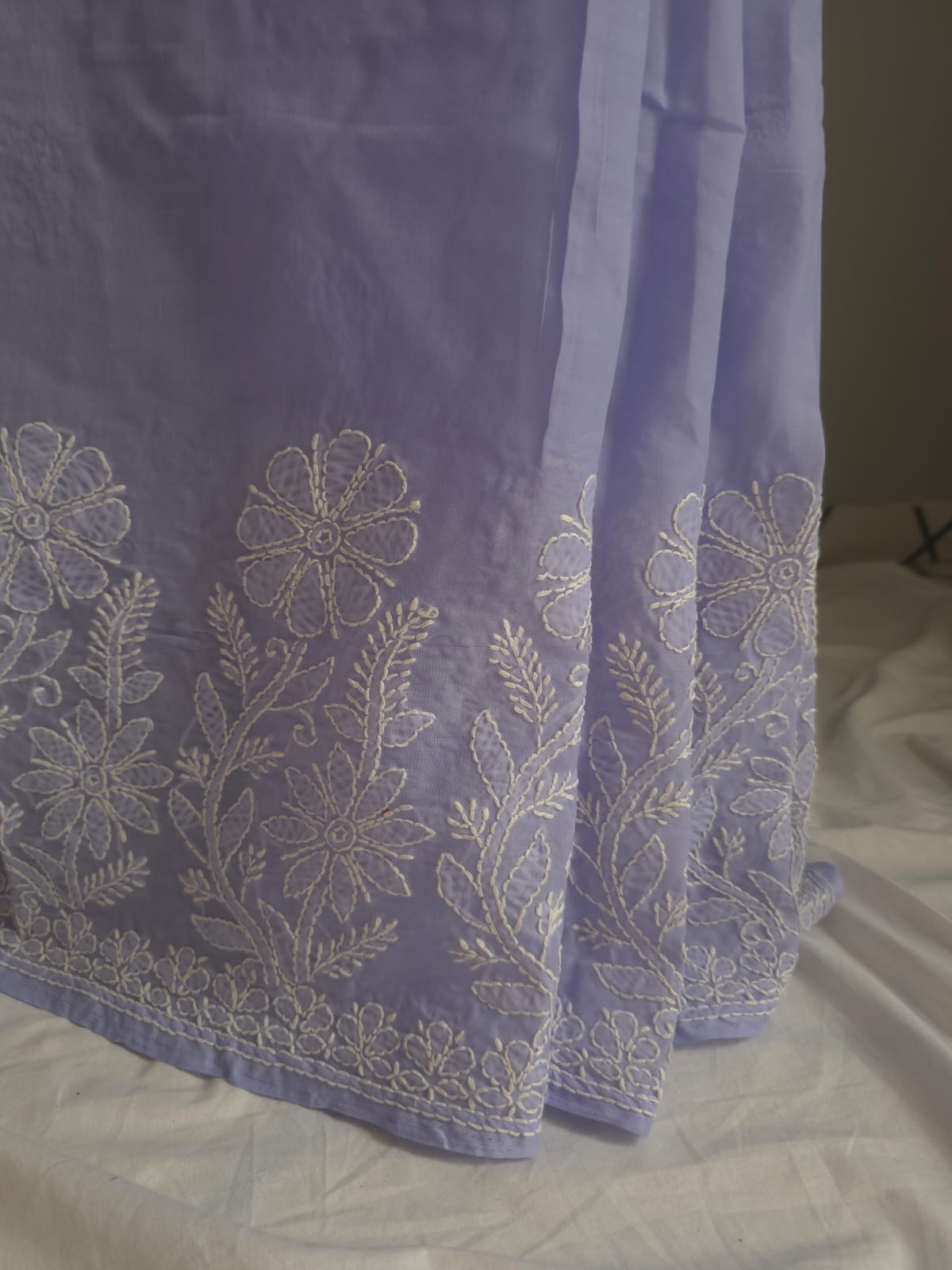 Lavender Cotton Saree with Skirt Border and heavy Anchal