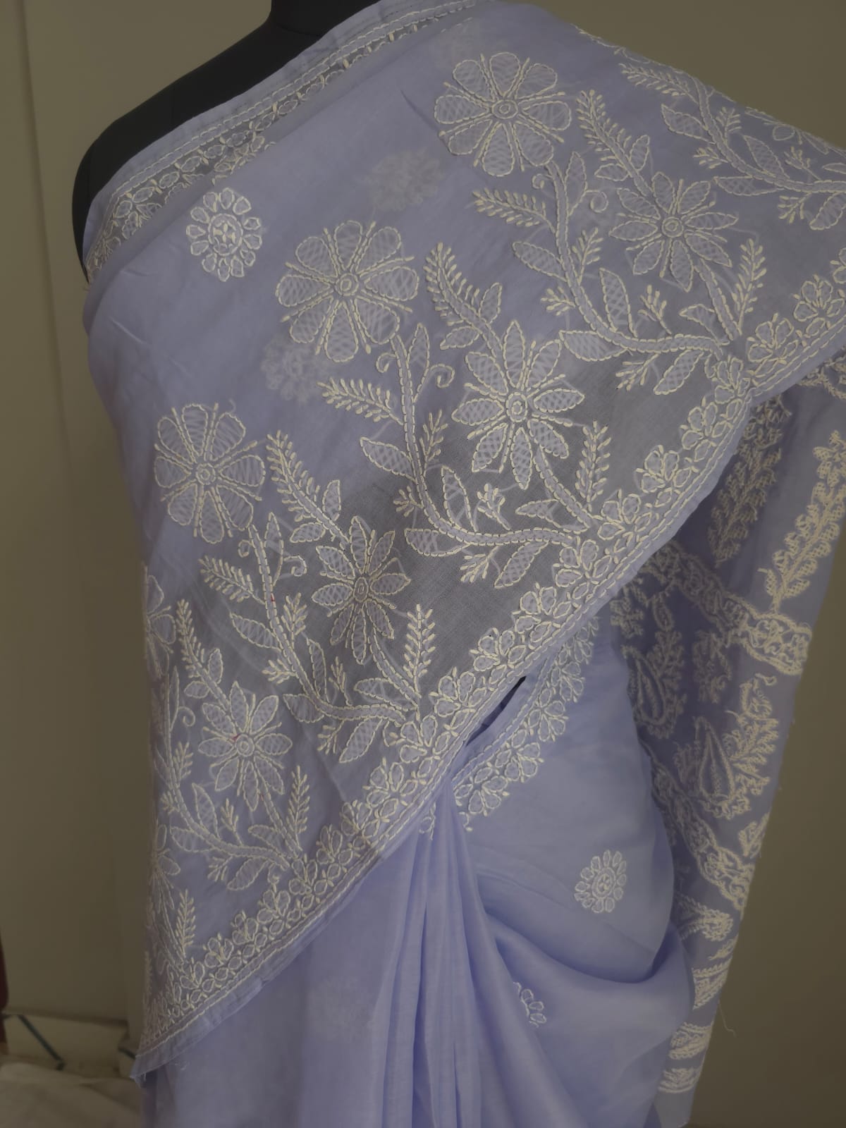 Lavender Cotton Saree with Skirt Border and heavy Anchal