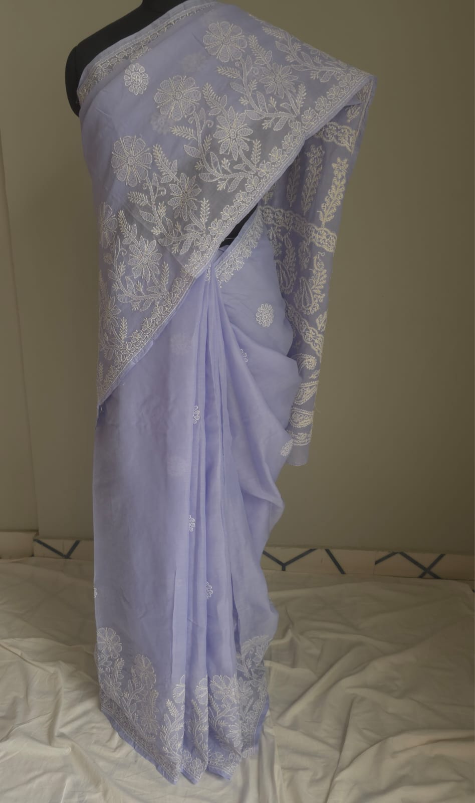 Lavender Cotton Saree with Skirt Border and heavy Anchal