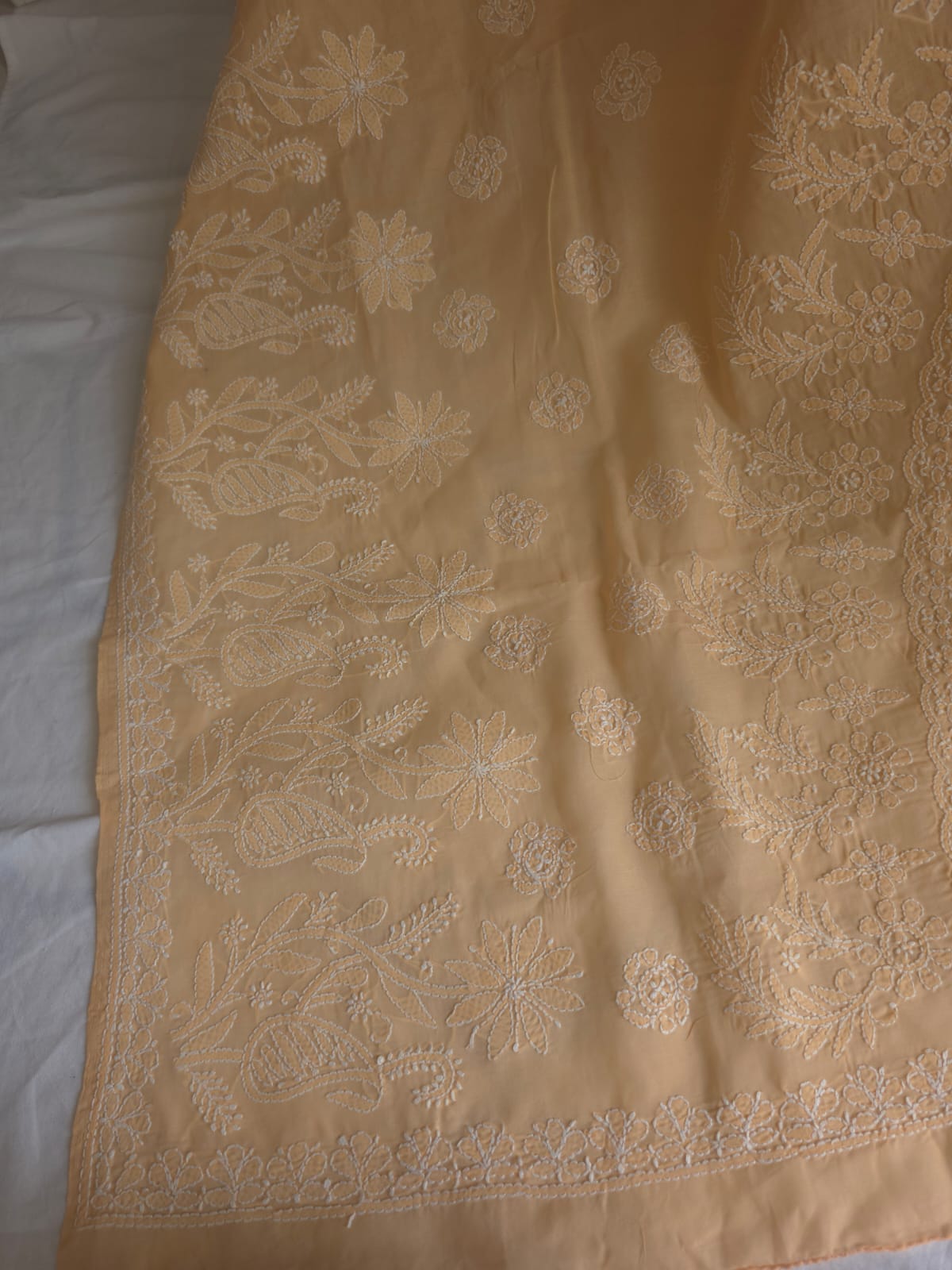 Orangish Peach Cotton saree with Skirt border and heavy Anchal