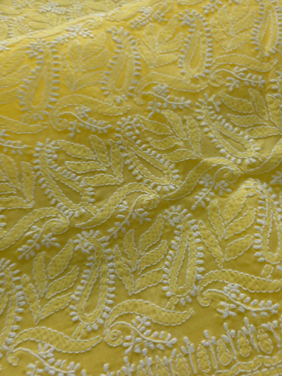 Yellow cotton full suit with intricate chikankari jaal