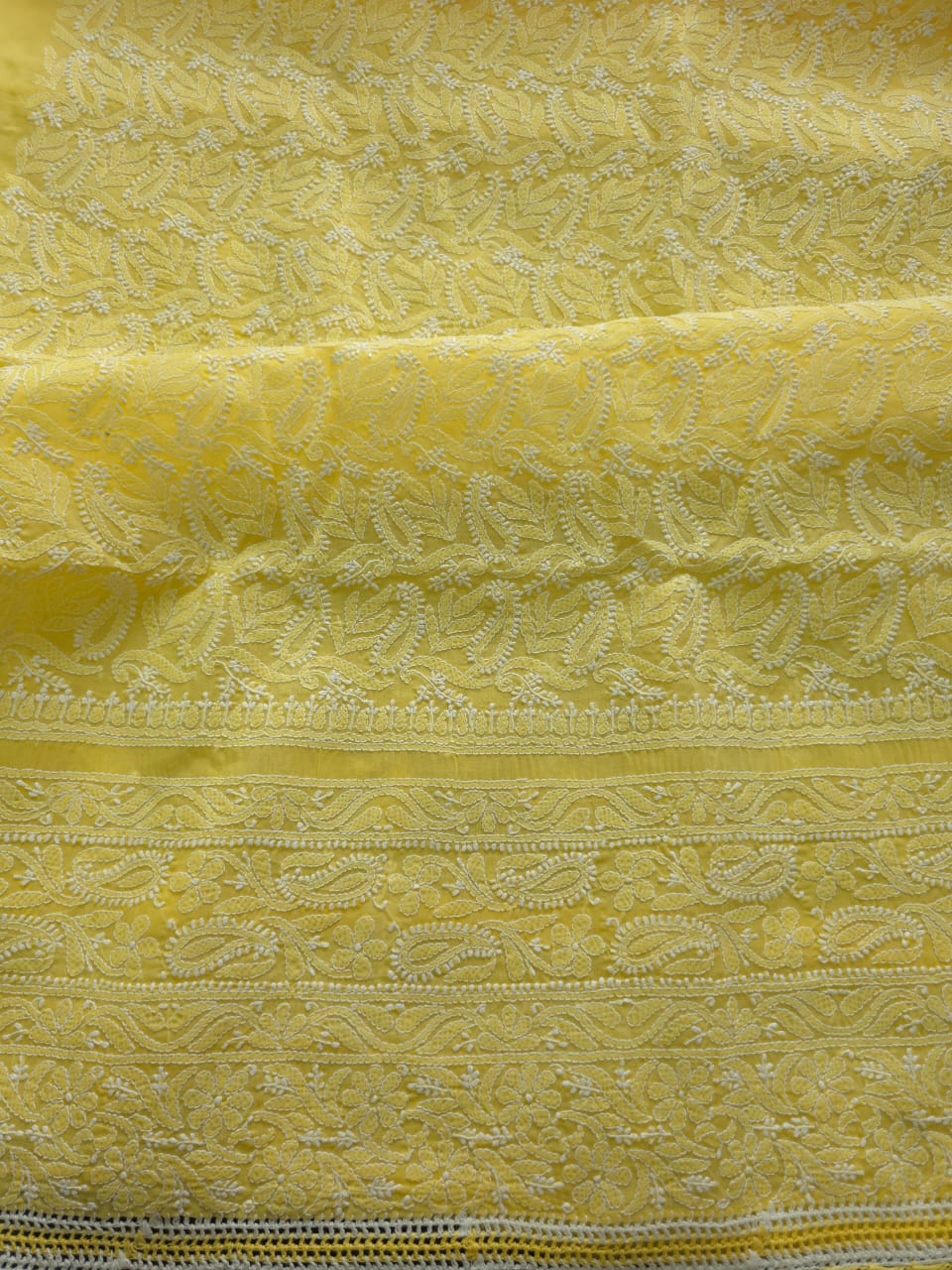 Yellow cotton full suit with intricate chikankari jaal