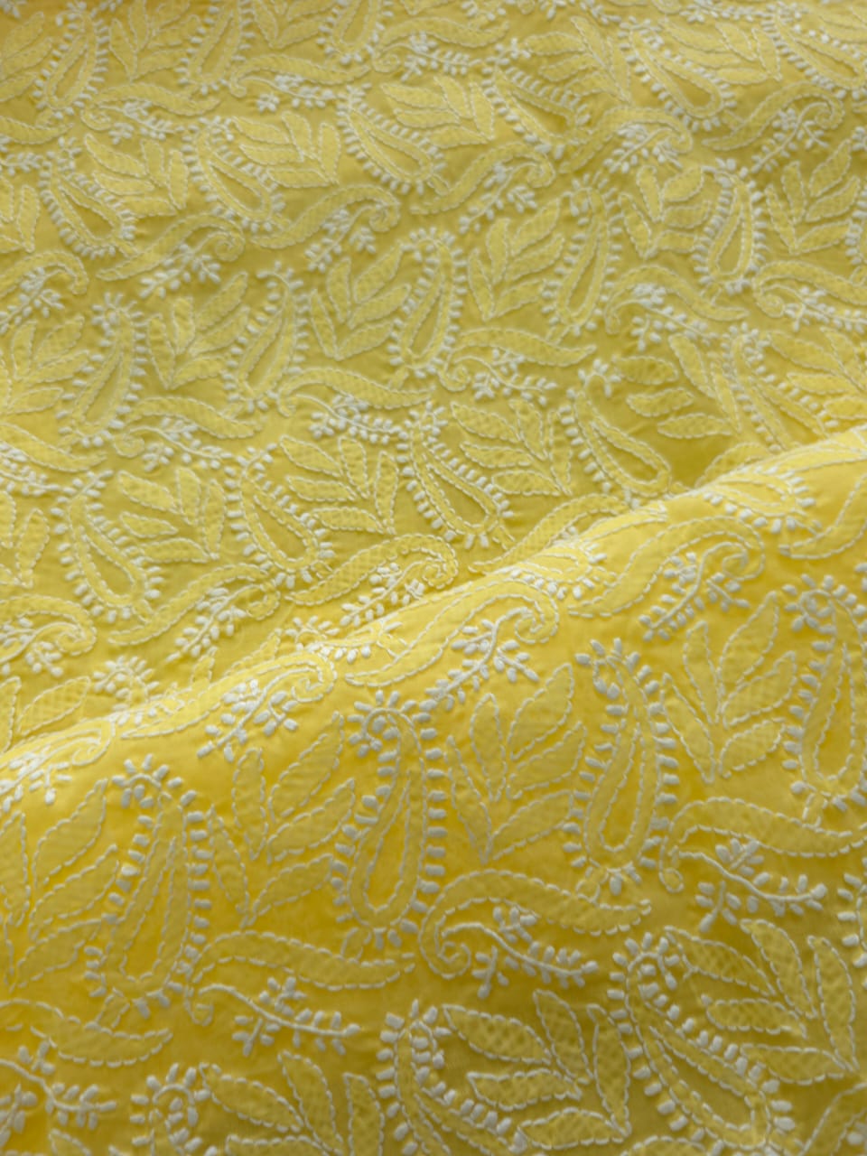Yellow cotton full suit with intricate chikankari jaal
