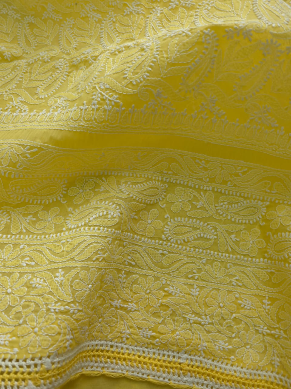 Yellow cotton full suit with intricate chikankari jaal