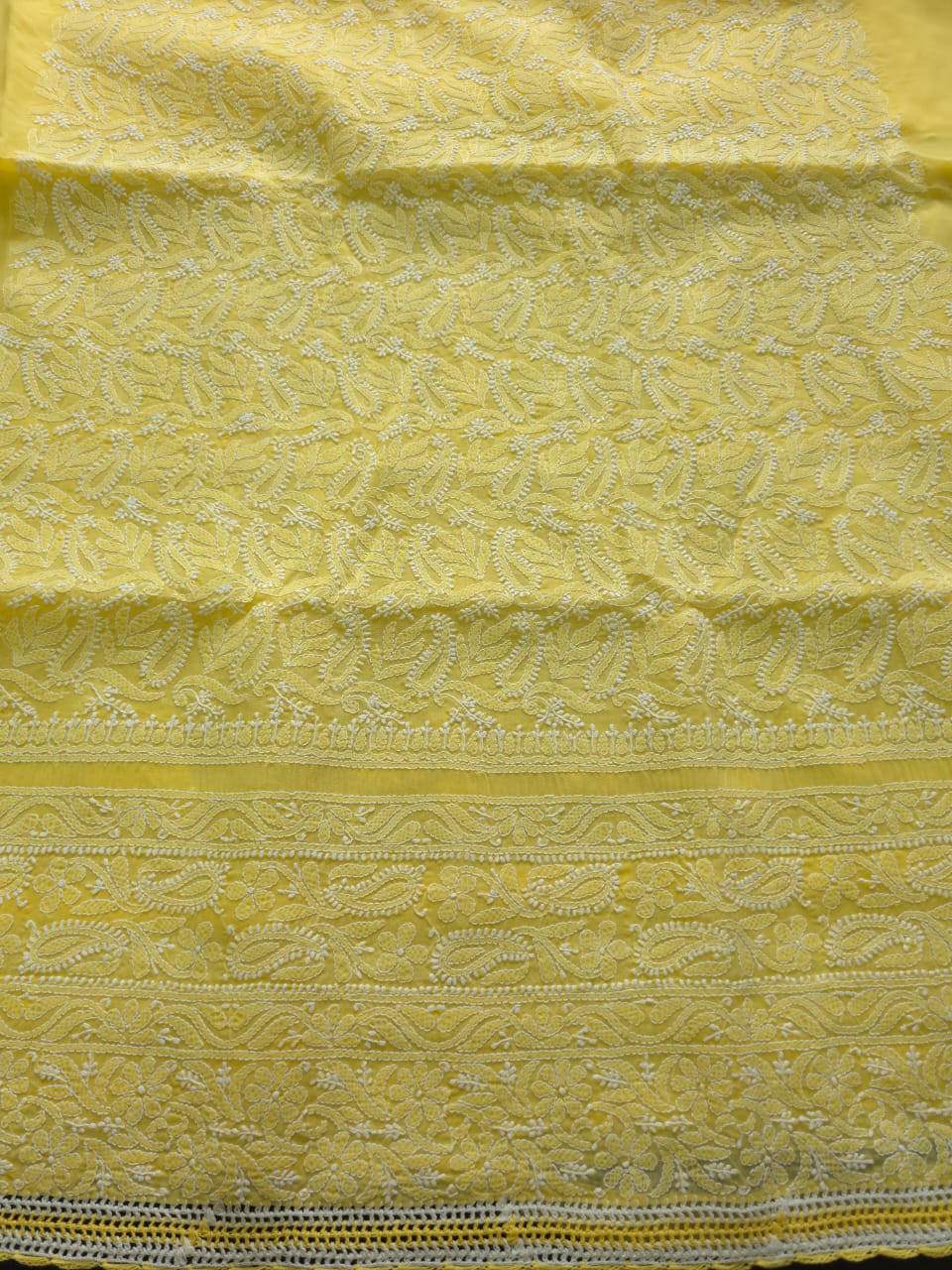 Yellow cotton full suit with intricate chikankari jaal
