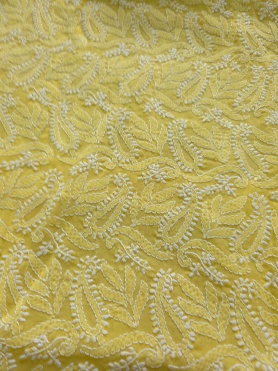 Yellow cotton full suit with intricate chikankari jaal