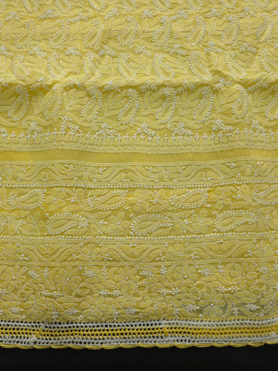 Yellow cotton full suit with intricate chikankari jaal