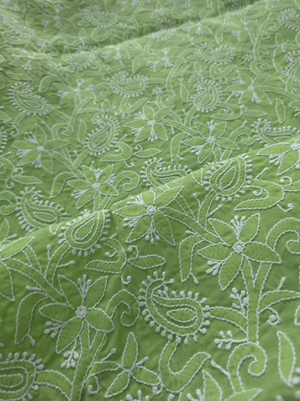 Green Cotton Full suit with Extremely fine chikankari