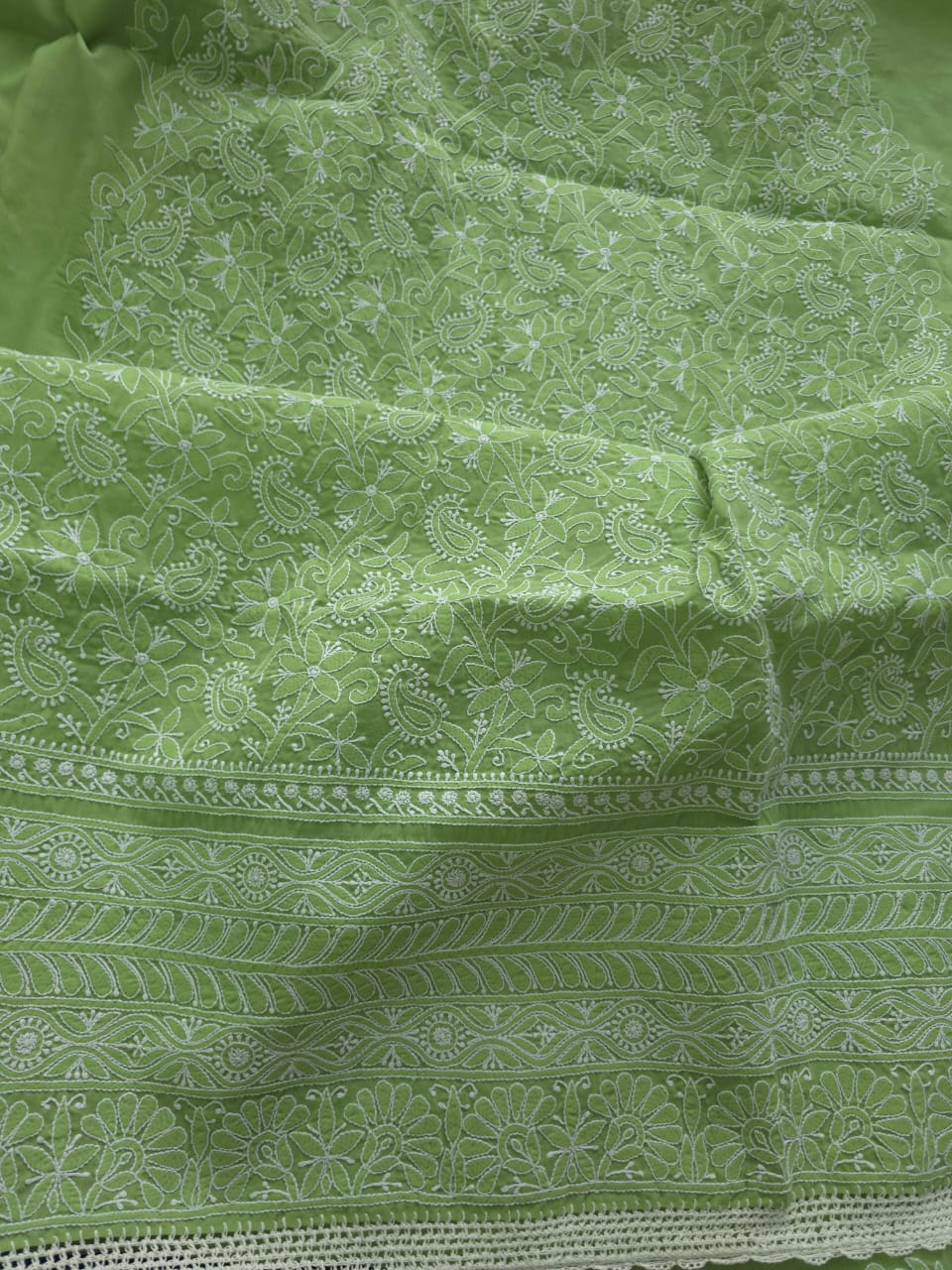 Green Cotton Full suit with Extremely fine chikankari