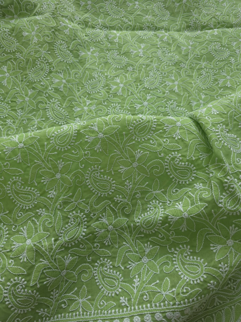 Green Cotton Full suit with Extremely fine chikankari