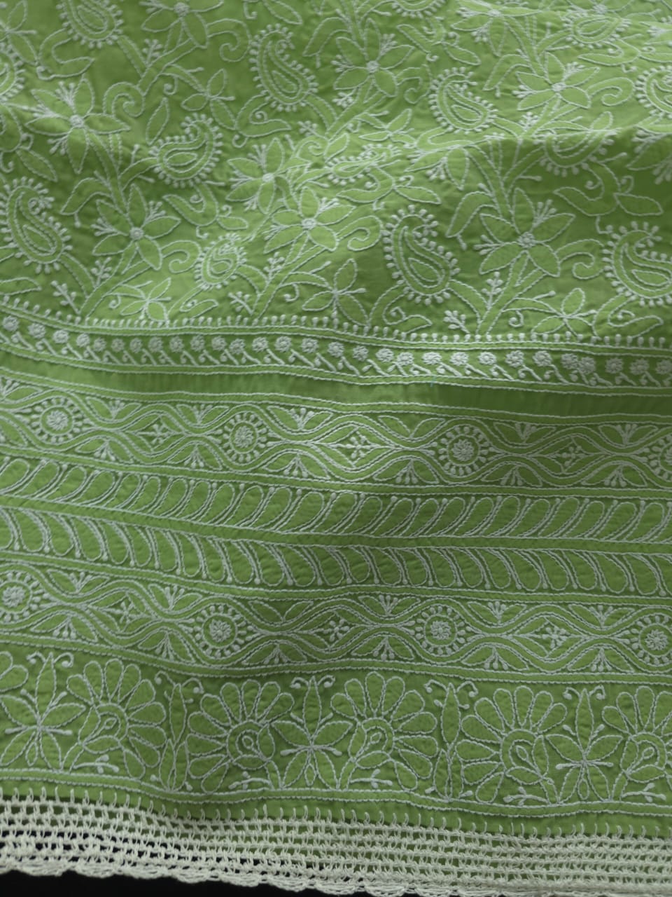 Green Cotton Full suit with Extremely fine chikankari