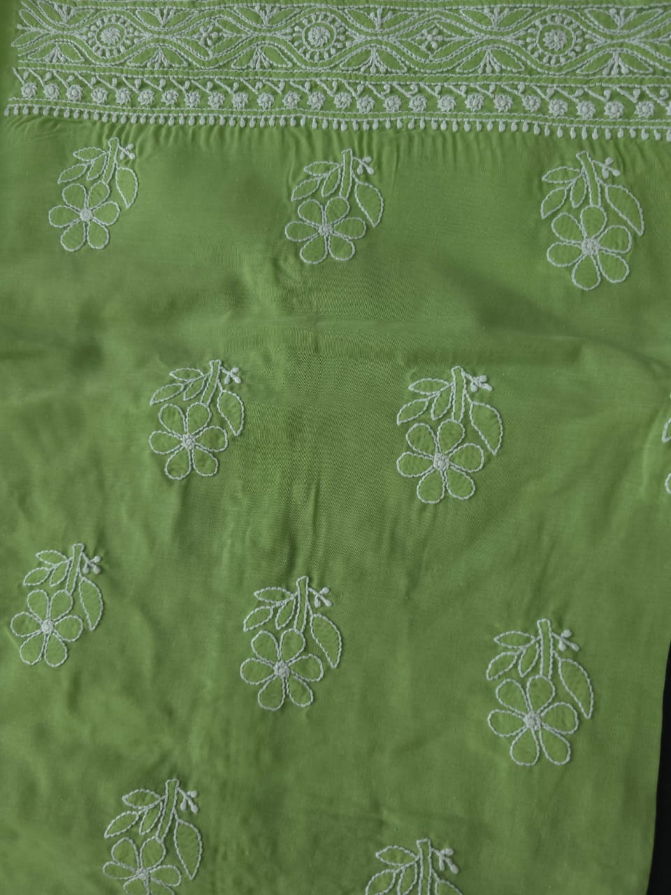 Green Cotton Full suit with Extremely fine chikankari