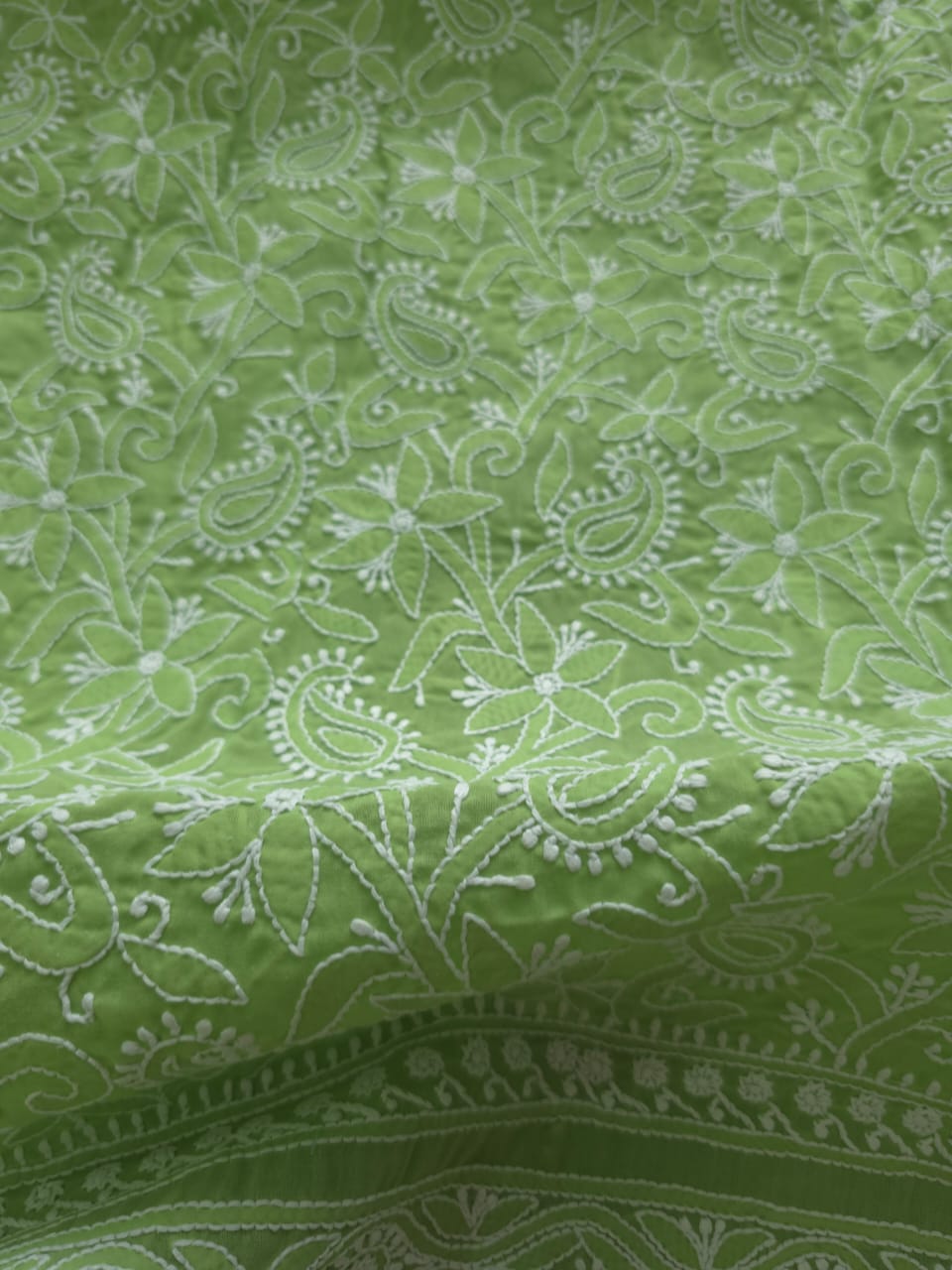 Green Cotton Full suit with Extremely fine chikankari