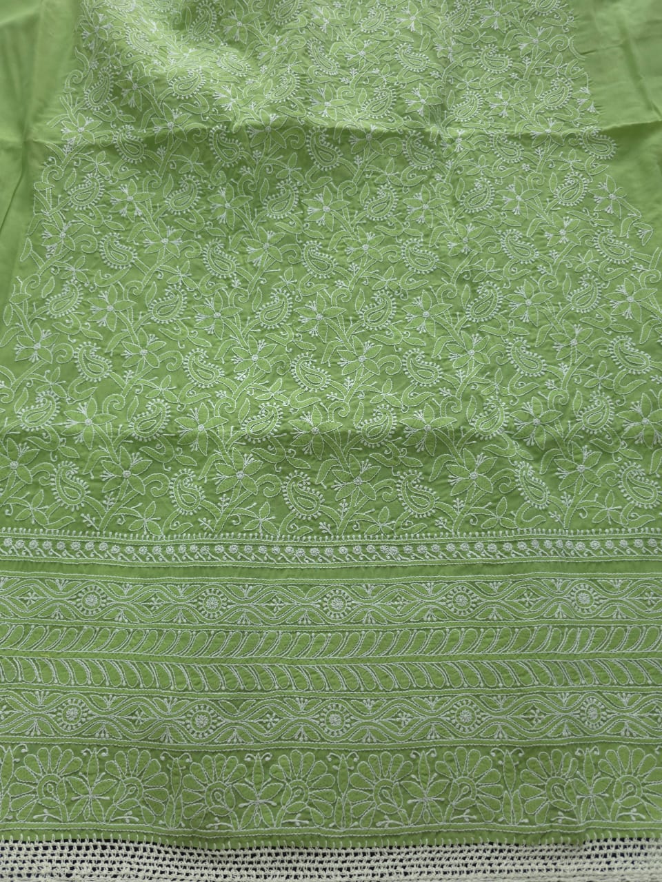 Green Cotton Full suit with Extremely fine chikankari