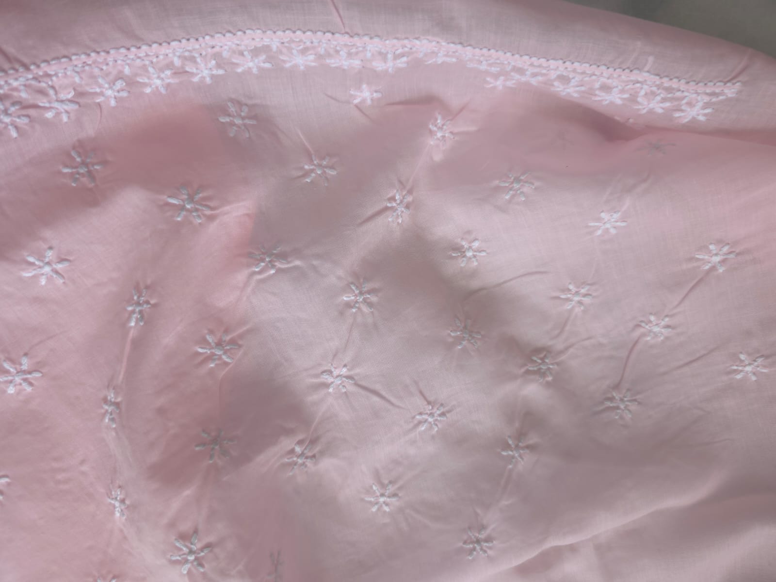 Baby pink Cotton saree with Keel langan work