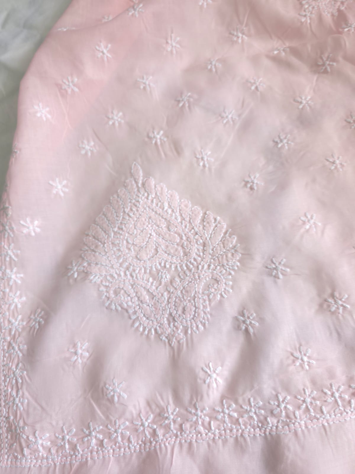 Baby pink Cotton saree with Keel langan work