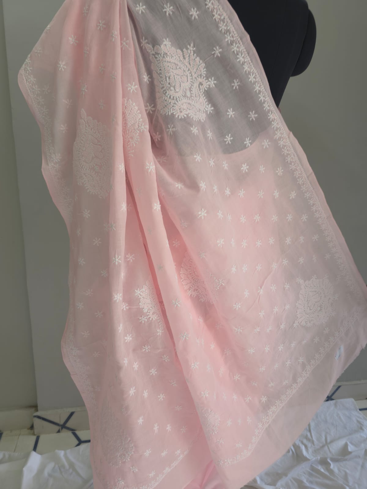 Baby pink Cotton saree with Keel langan work