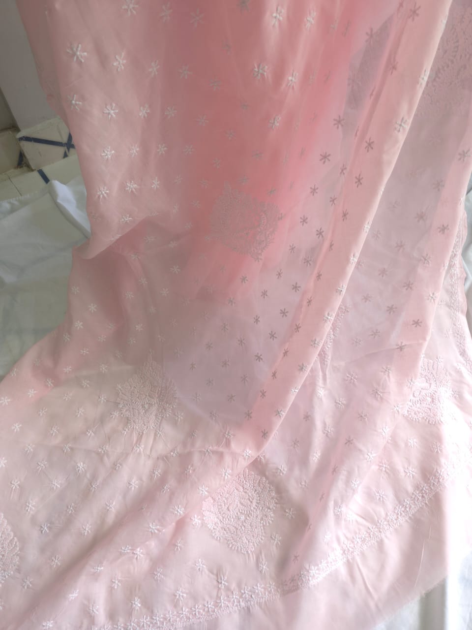 Baby pink Cotton saree with Keel langan work