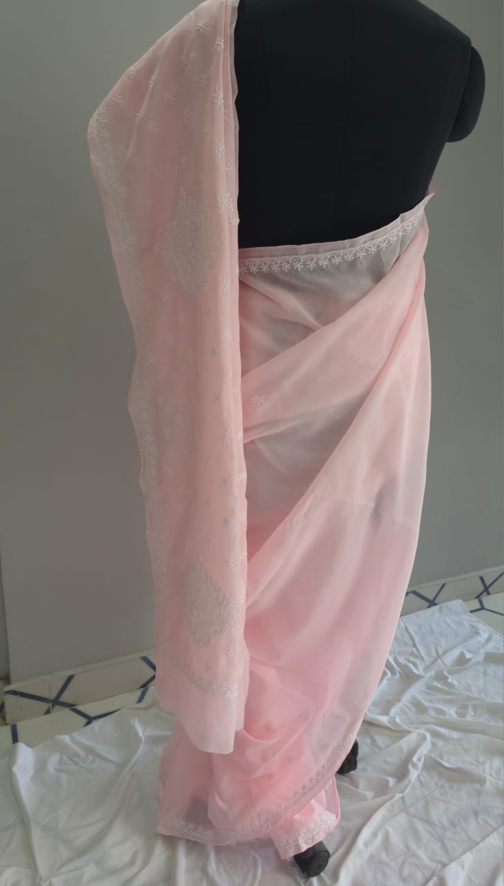Baby pink Cotton saree with Keel langan work