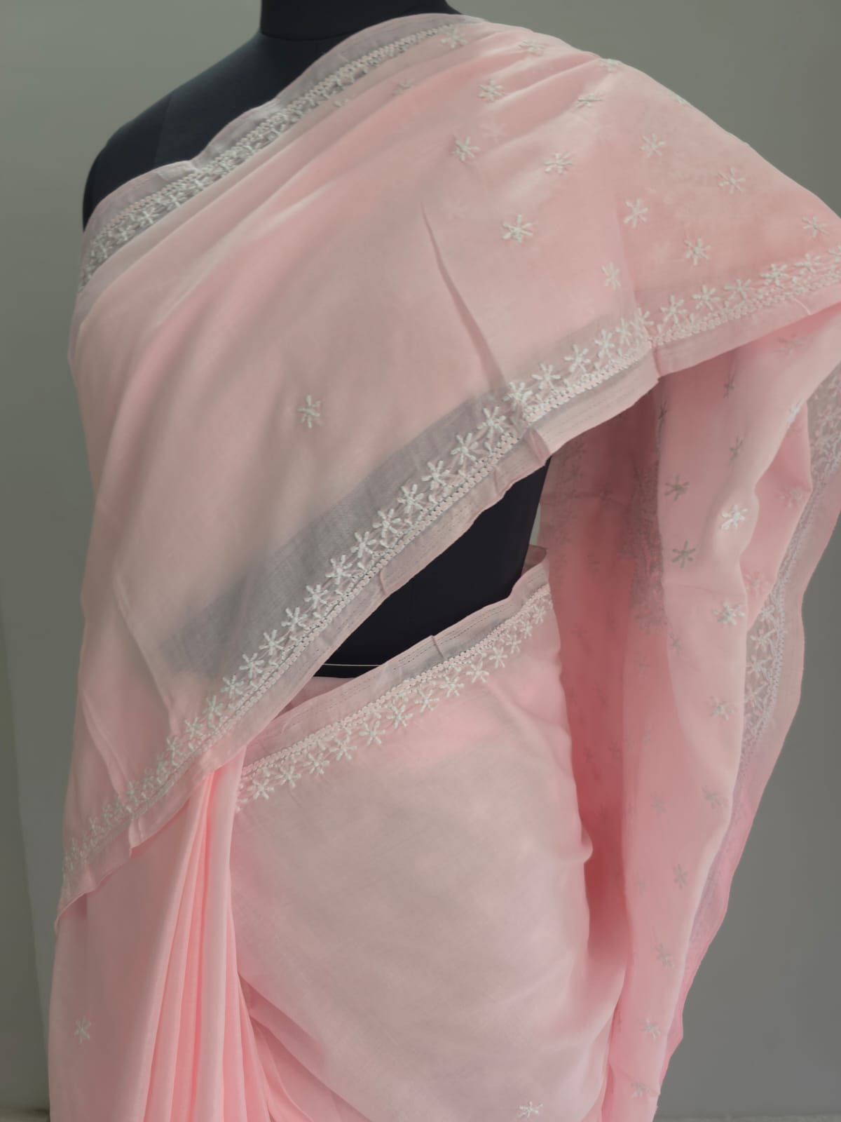 Baby pink Cotton saree with Keel langan work