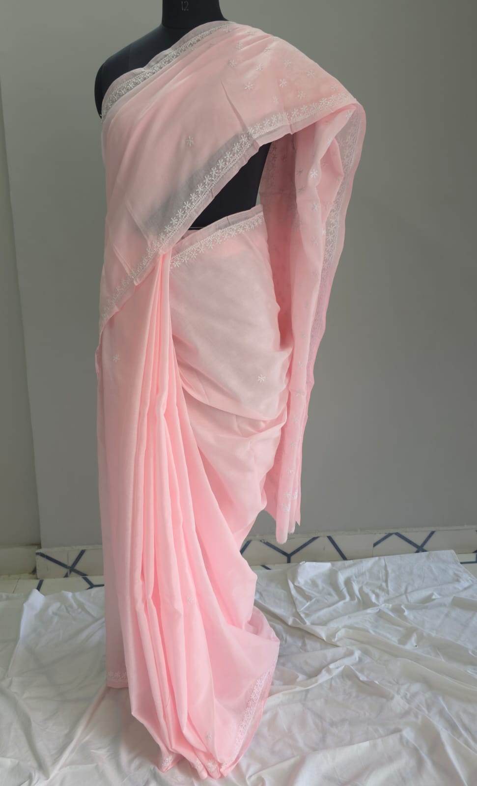 Baby pink Cotton saree with Keel langan work