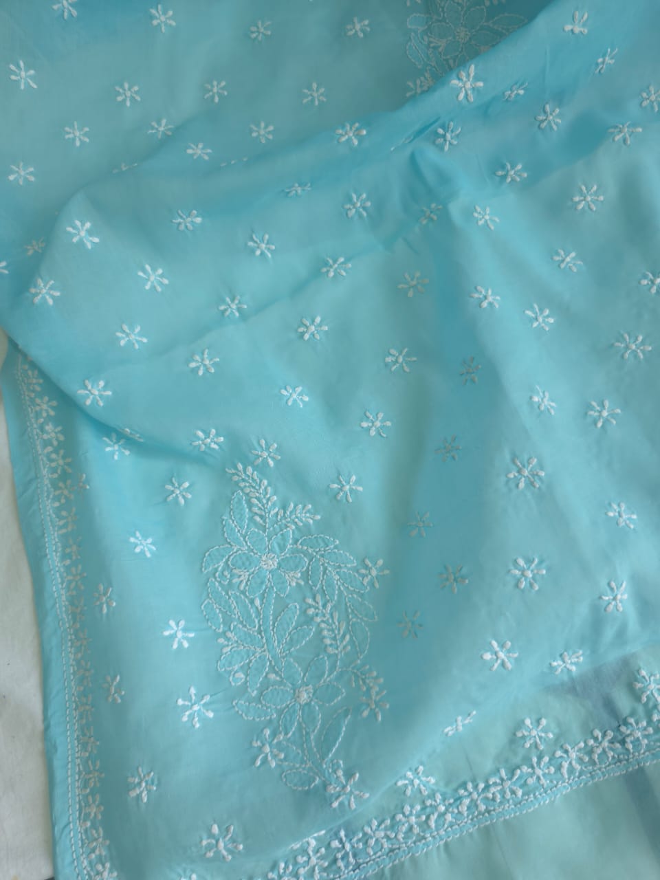 Sky Blue Cotton Saree with Keel Kangan work