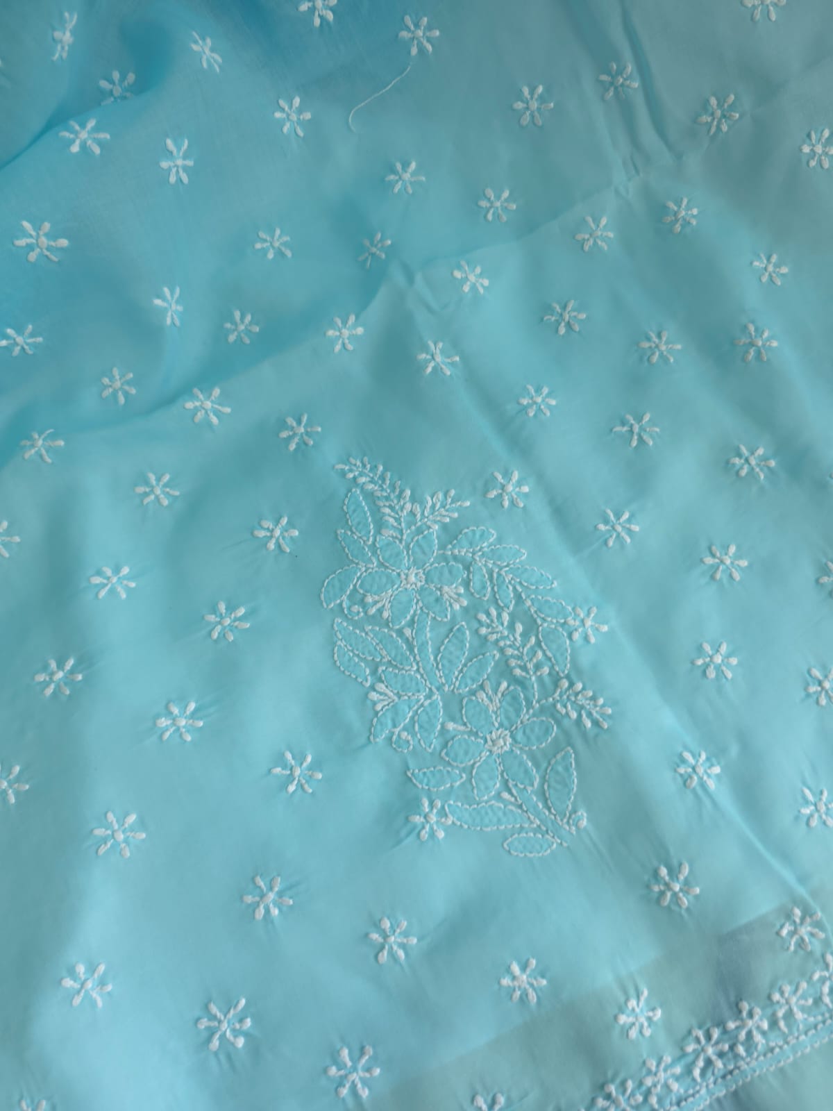 Sky Blue Cotton Saree with Keel Kangan work