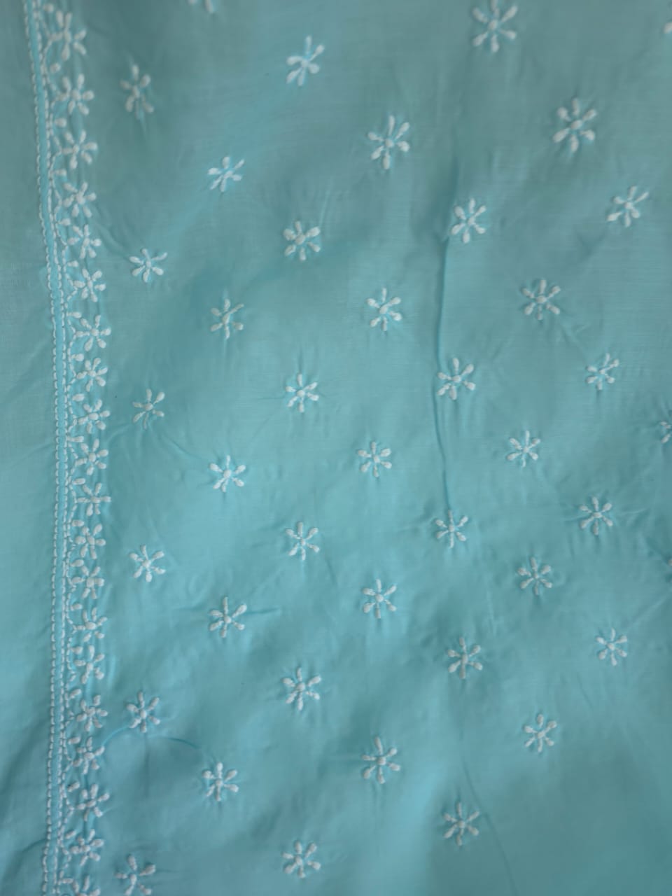 Sky Blue Cotton Saree with Keel Kangan work