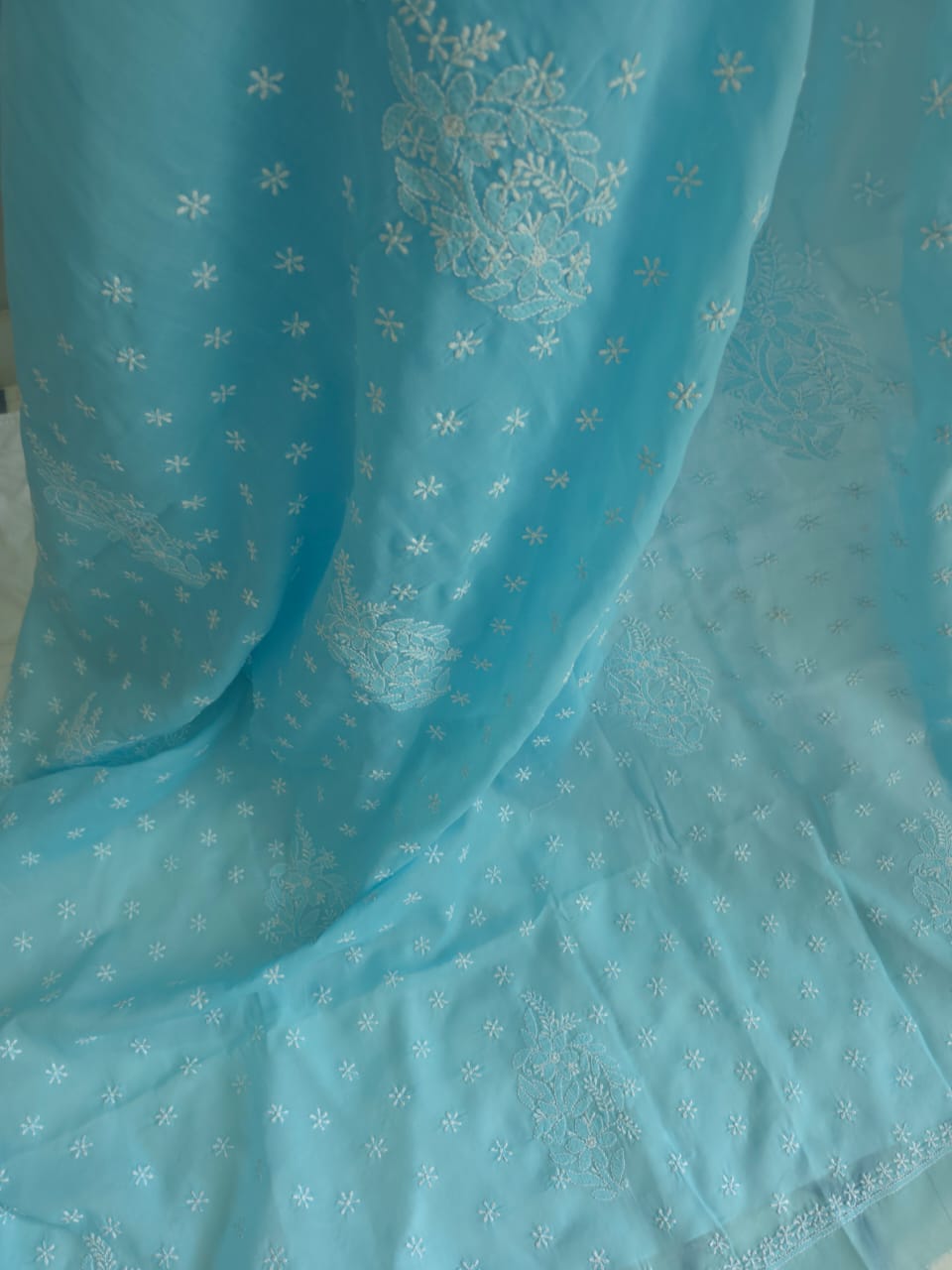 Sky Blue Cotton Saree with Keel Kangan work