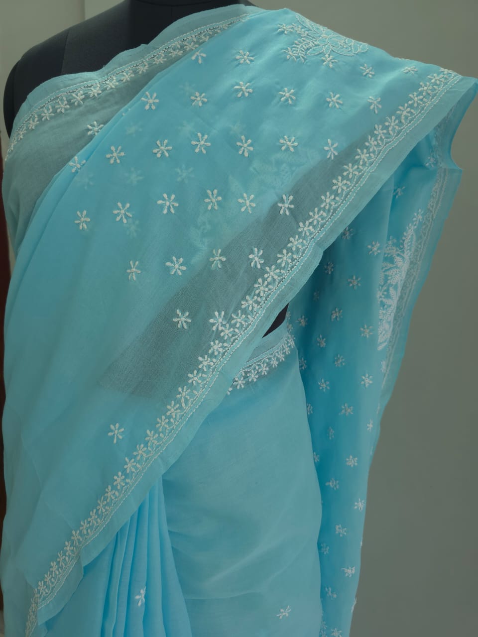 Sky Blue Cotton Saree with Keel Kangan work