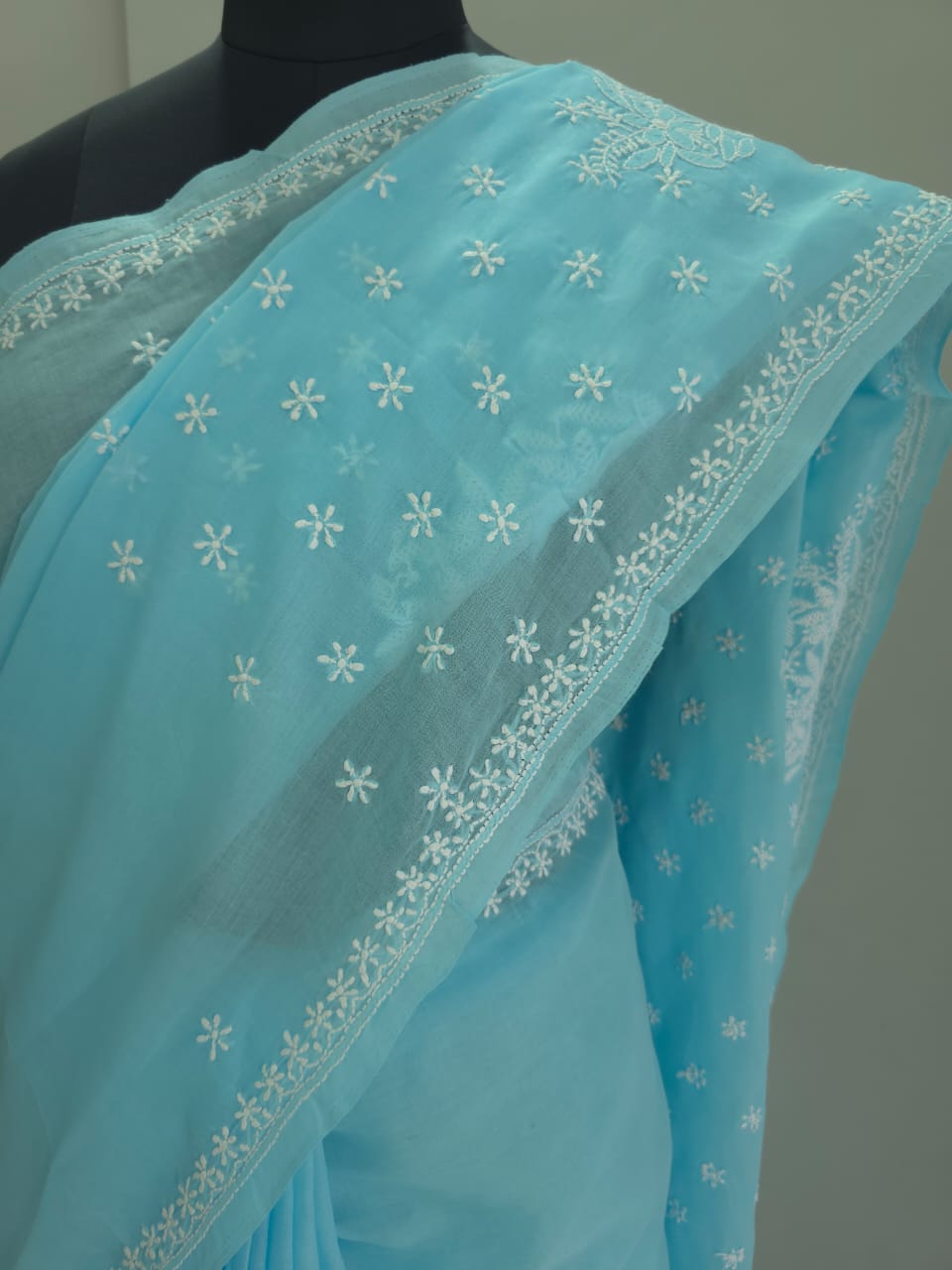Sky Blue Cotton Saree with Keel Kangan work