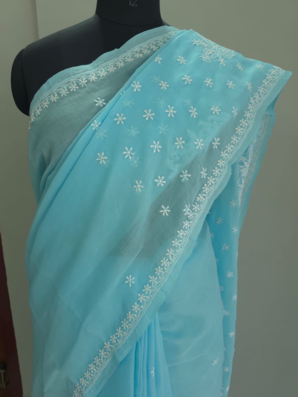 Sky Blue Cotton Saree with Keel Kangan work