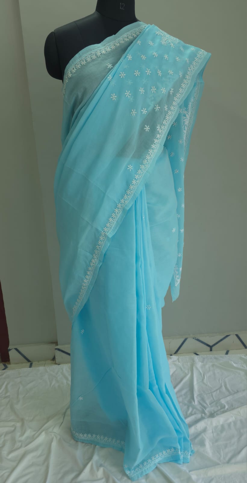 Sky Blue Cotton Saree with Keel Kangan work