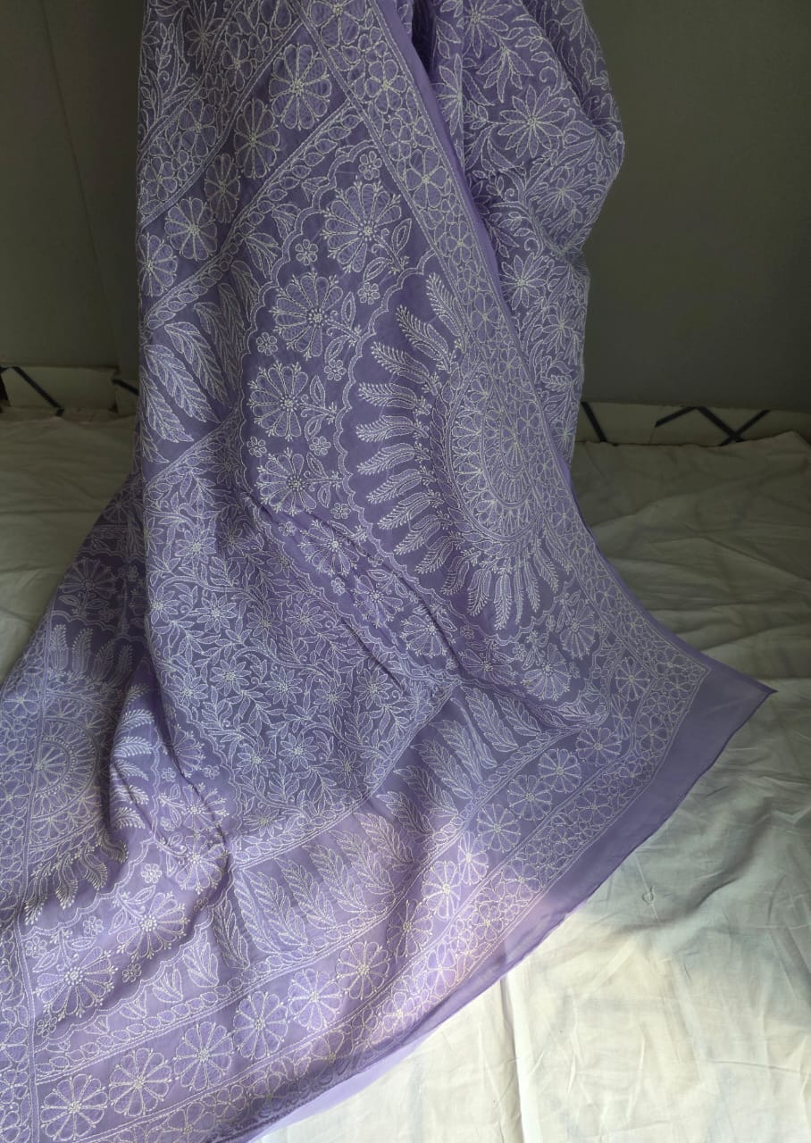 Lavender Cotton All over Full Hand embroidered Saree