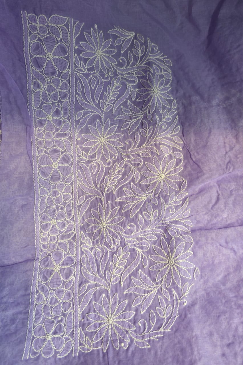 Lavender Cotton All over Full Hand embroidered Saree