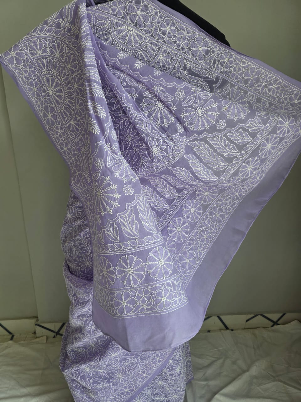 Lavender Cotton All over Full Hand embroidered Saree