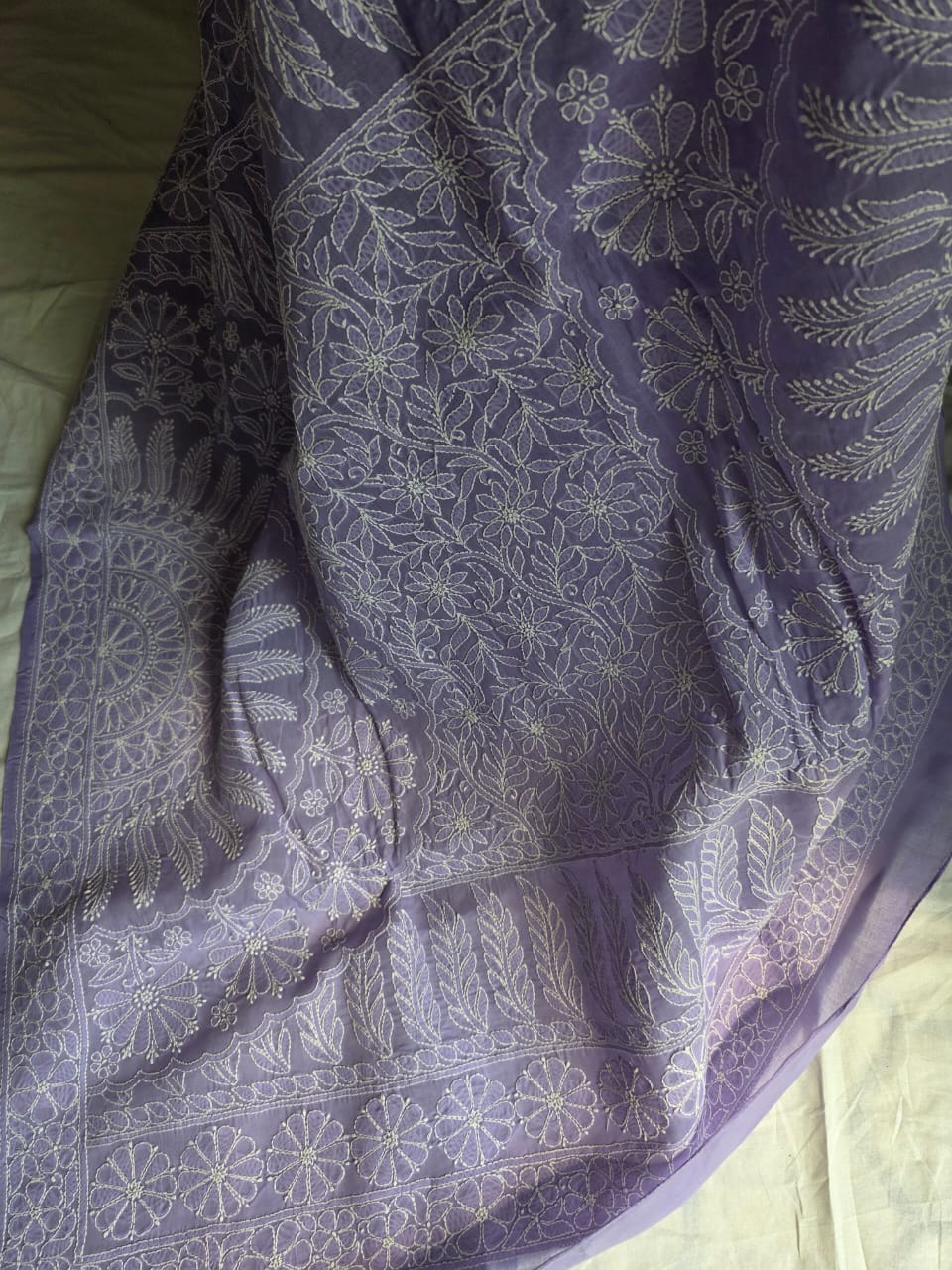 Lavender Cotton All over Full Hand embroidered Saree