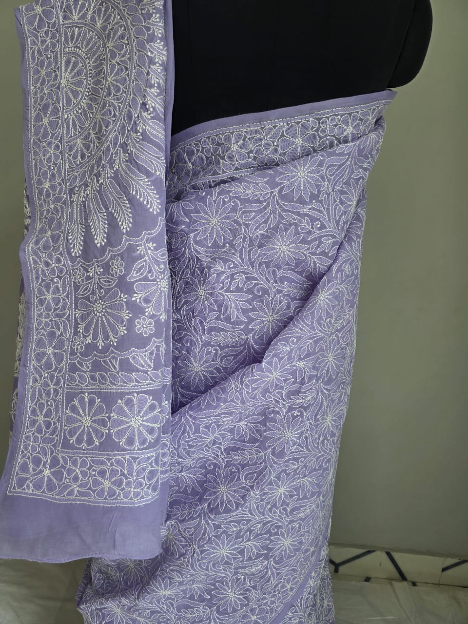 Lavender Cotton All over Full Hand embroidered Saree