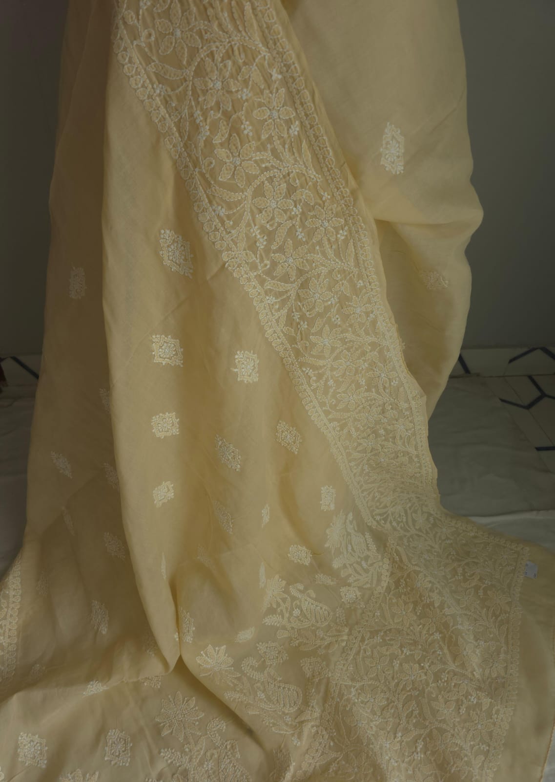 Beige cotton Saree with superfine Delicate Handwork