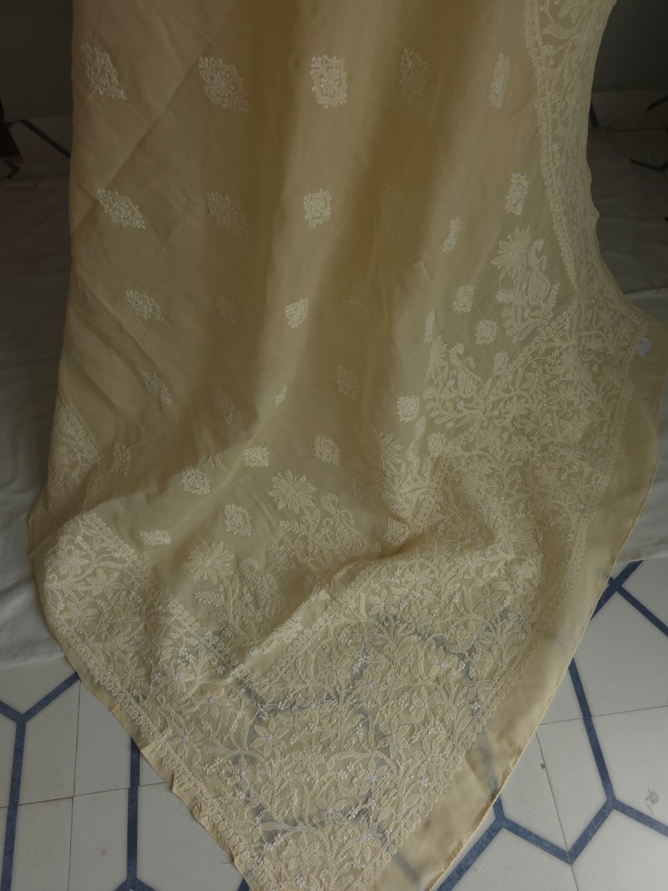 Beige  cotton Saree with superfine  Delicate Handwork