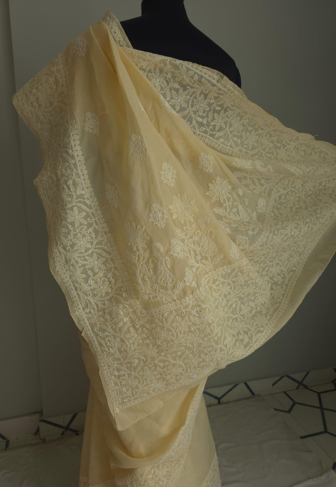 Beige cotton Saree with superfine Delicate Handwork