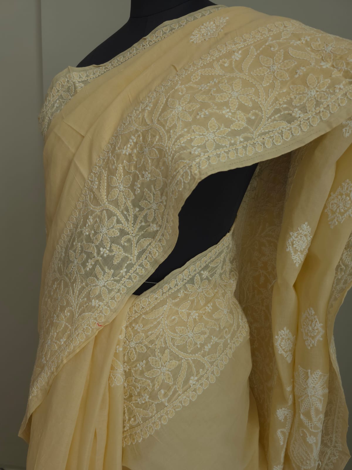 Beige cotton Saree with superfine Delicate Handwork