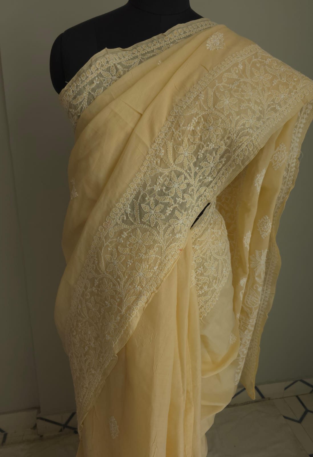 Beige cotton Saree with superfine Delicate Handwork