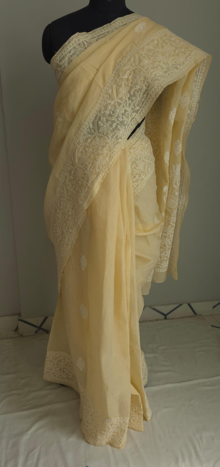 Beige cotton Saree with superfine Delicate Handwork