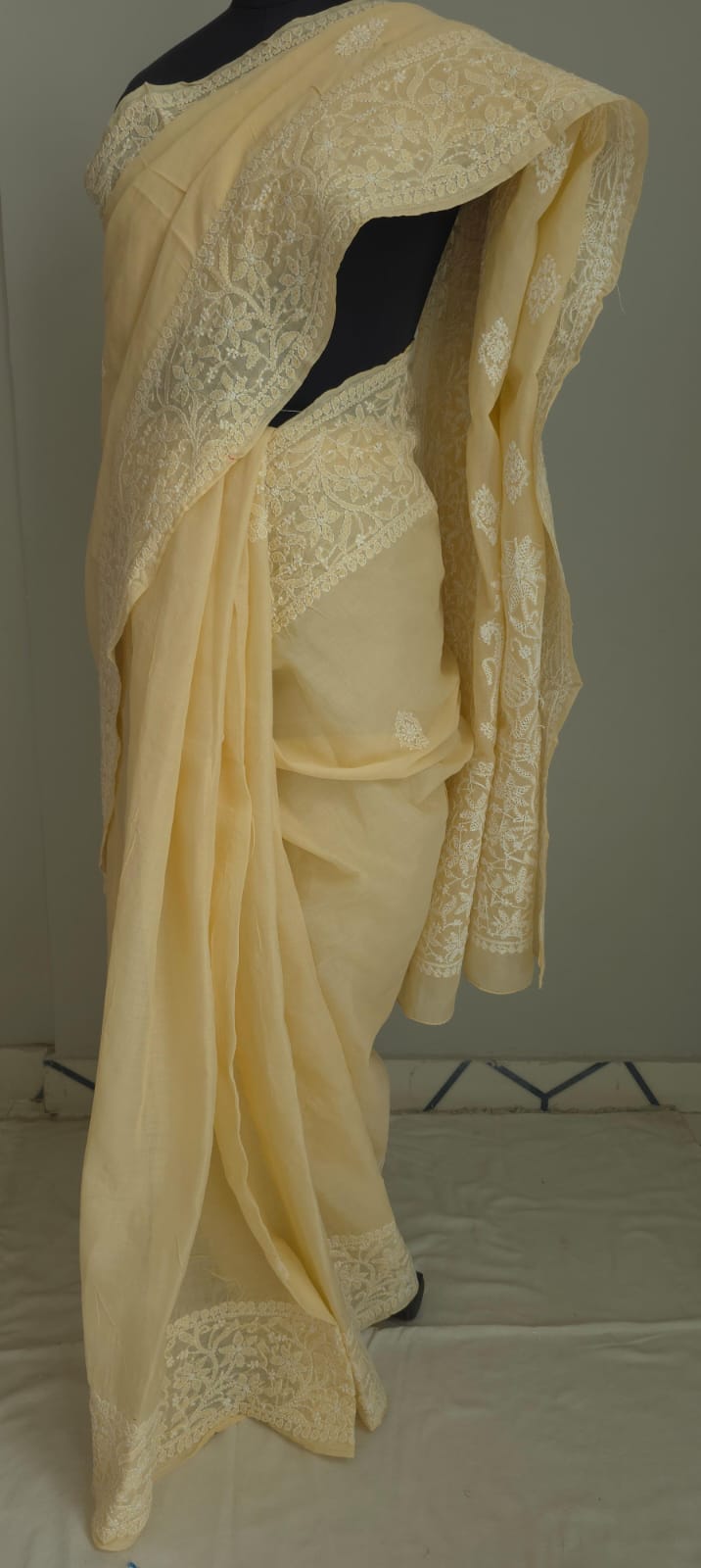 Beige cotton Saree with superfine Delicate Handwork