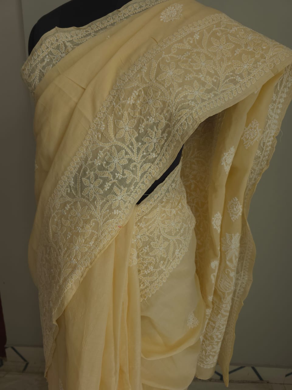 Beige cotton Saree with superfine Delicate Handwork