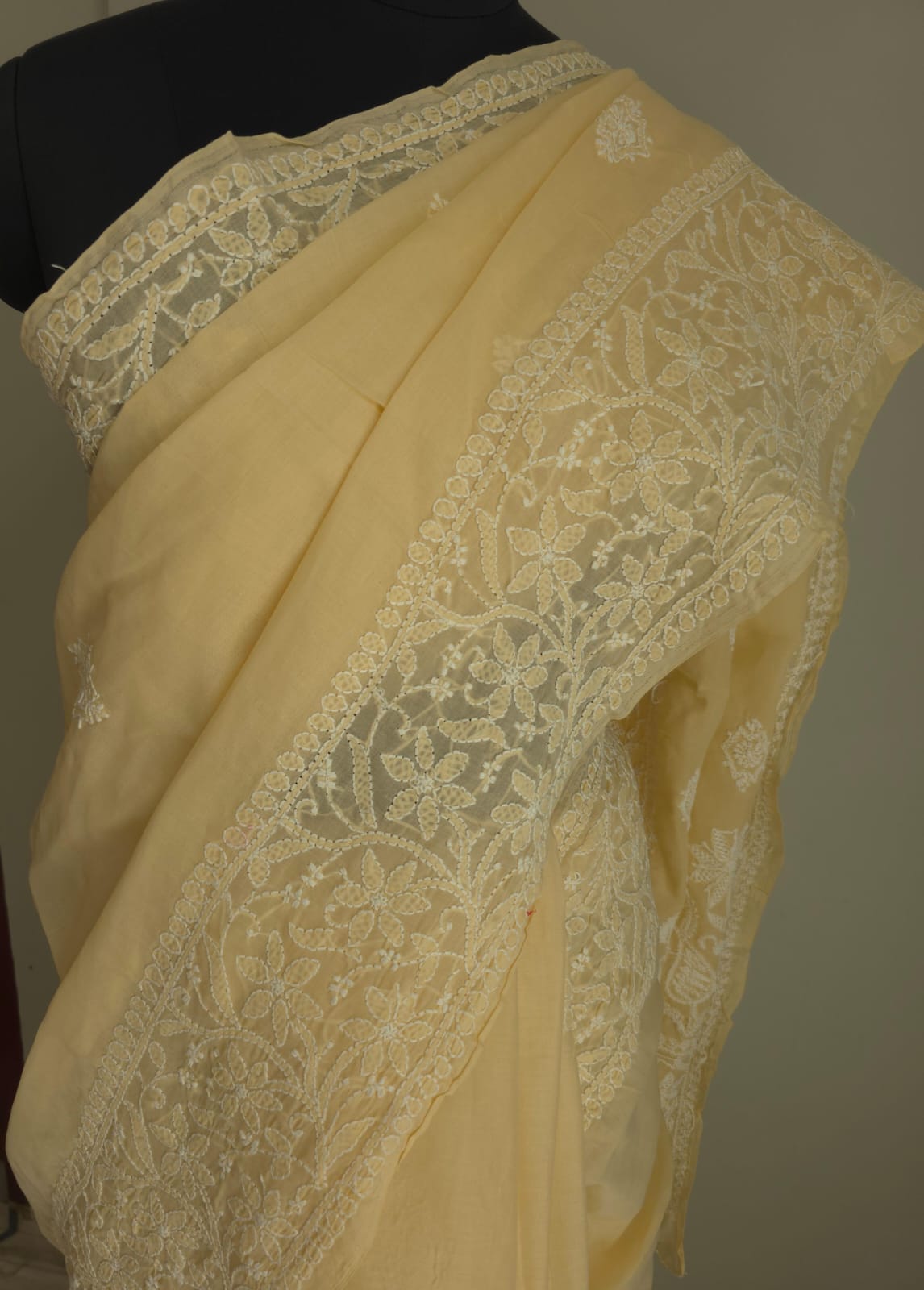 Beige  cotton Saree with superfine  Delicate Handwork