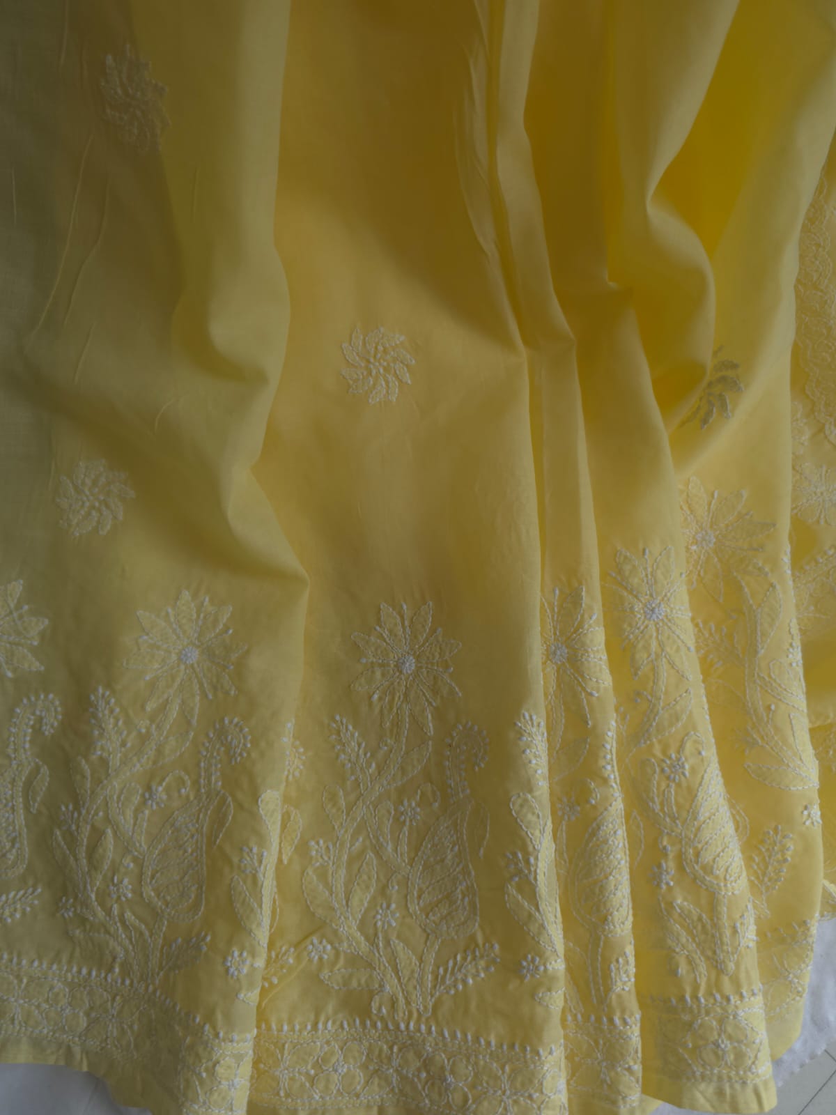 Light Yellow Cotton Saree with Skirt Border and heavy Anchal