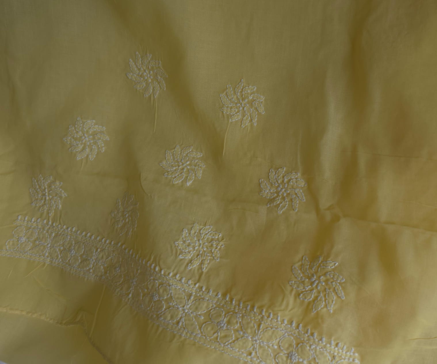 Light Yellow Cotton Saree with Skirt Border and heavy Anchal