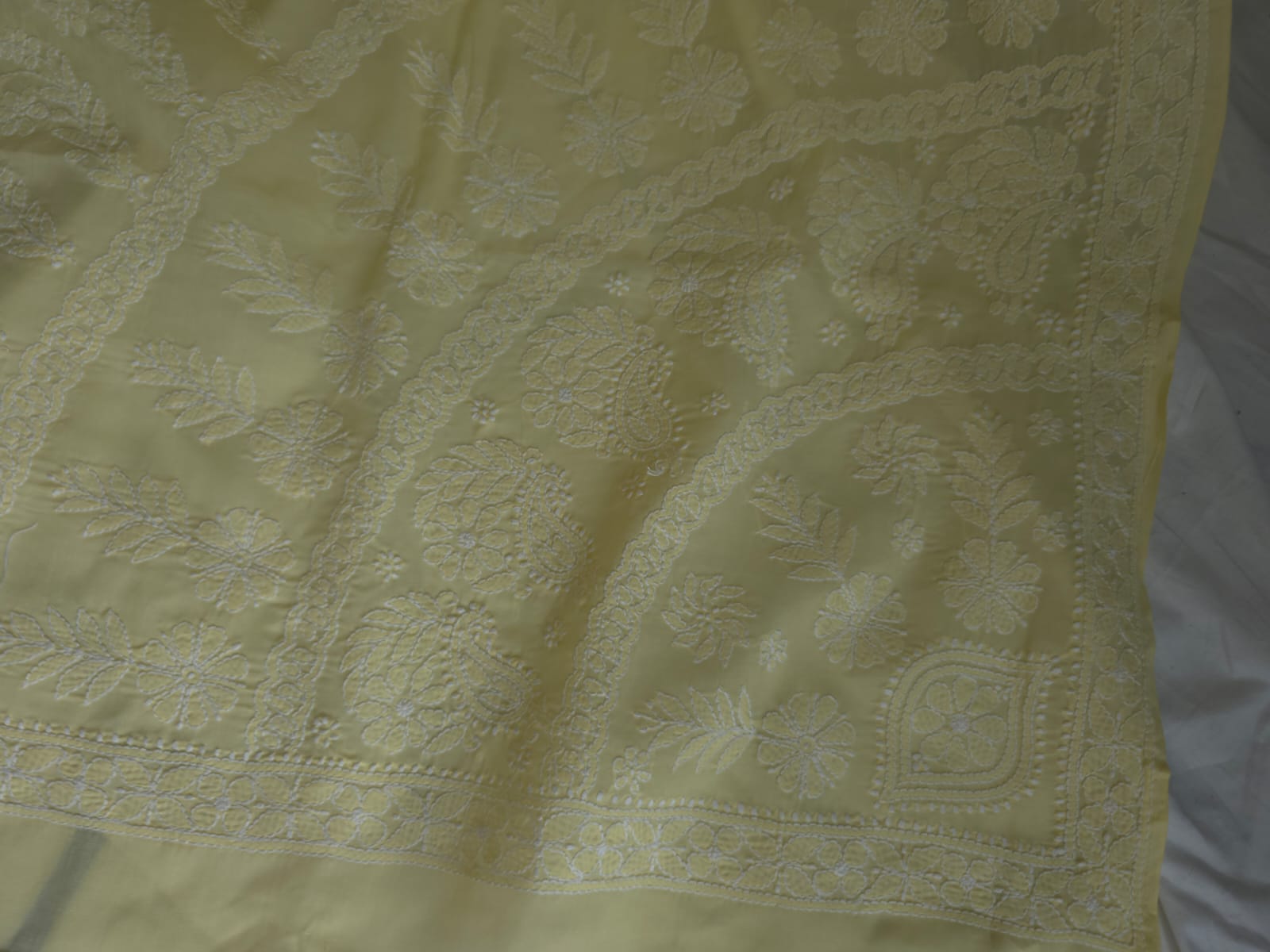 Light Yellow Cotton Saree with Skirt Border and heavy Anchal